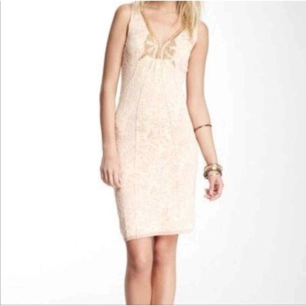 FREE‎ PEOPLE Starstruck Champagne Knit Dress Rayon Blend Beading Size M NWT $168